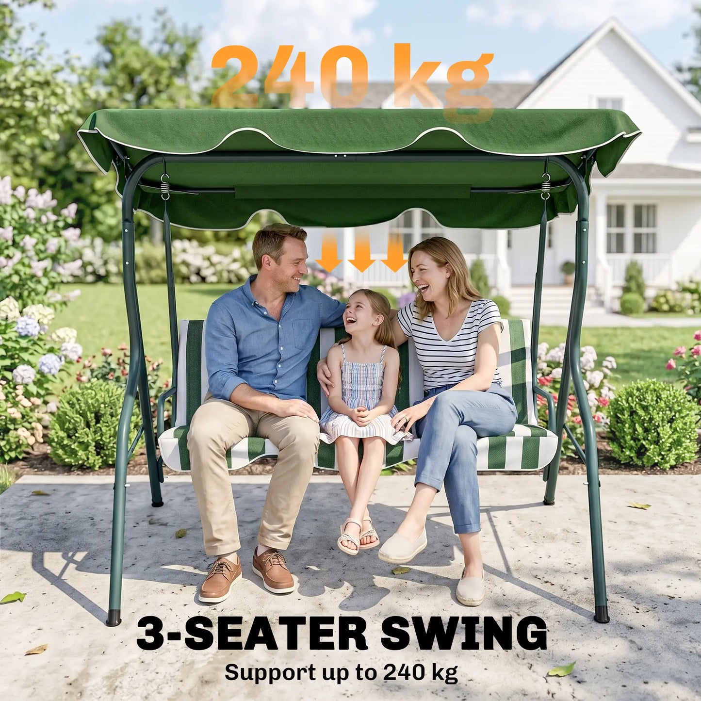 Outdoor Porch Swing, Adjustable Canopy, 3-Seater, Green Patio Swings with Stand at Gallery Canada