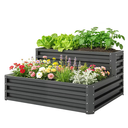 2 Tier Raised Garden Bed, 47" x 40" x 23", Galvanized Steel, Dark Grey Galvanized Planter Boxes at Gallery Canada