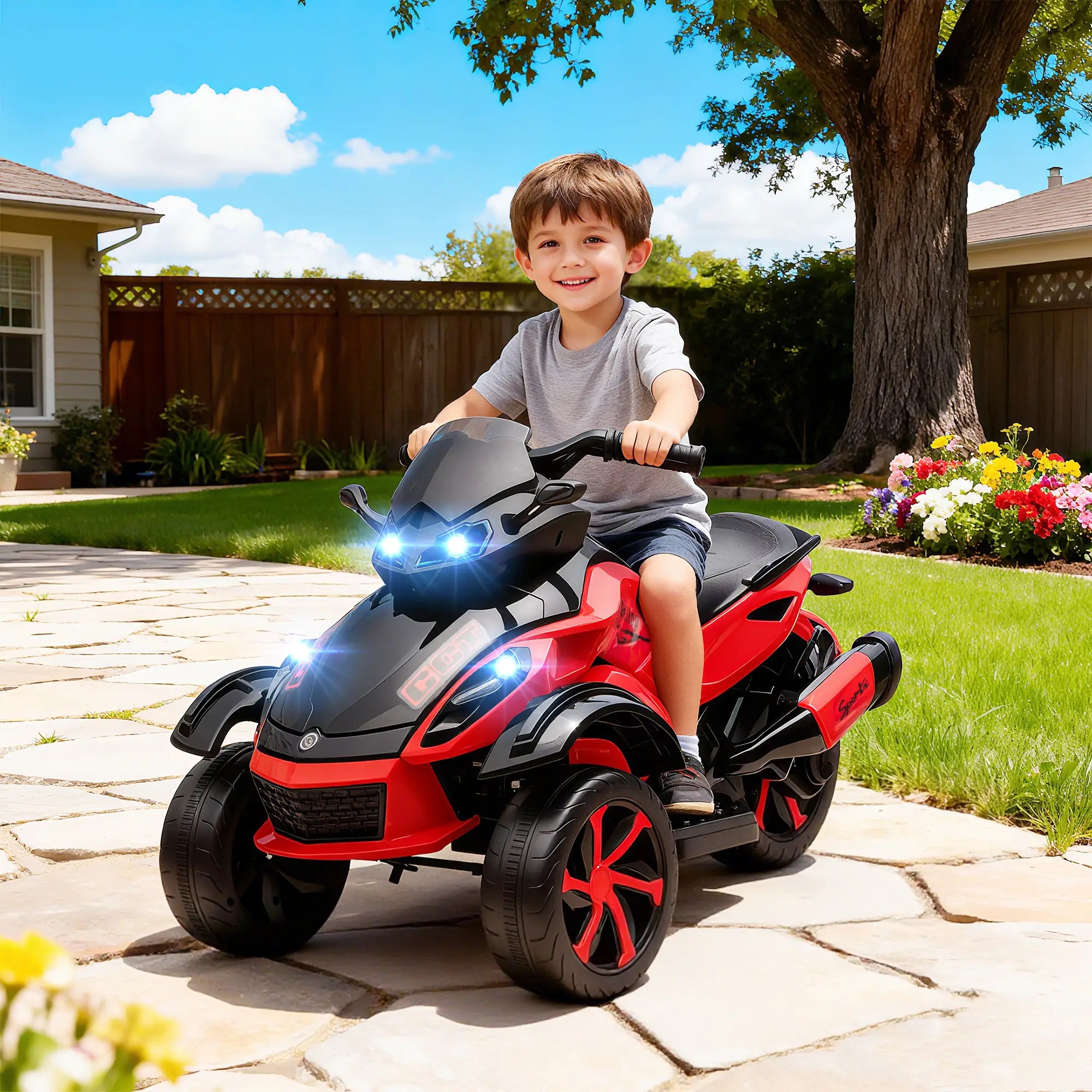 12V Kids ATV, Suspension Wheels, Soft Start, LED Lights, Music, Red Electric Ride On Toys at Gallery Canada