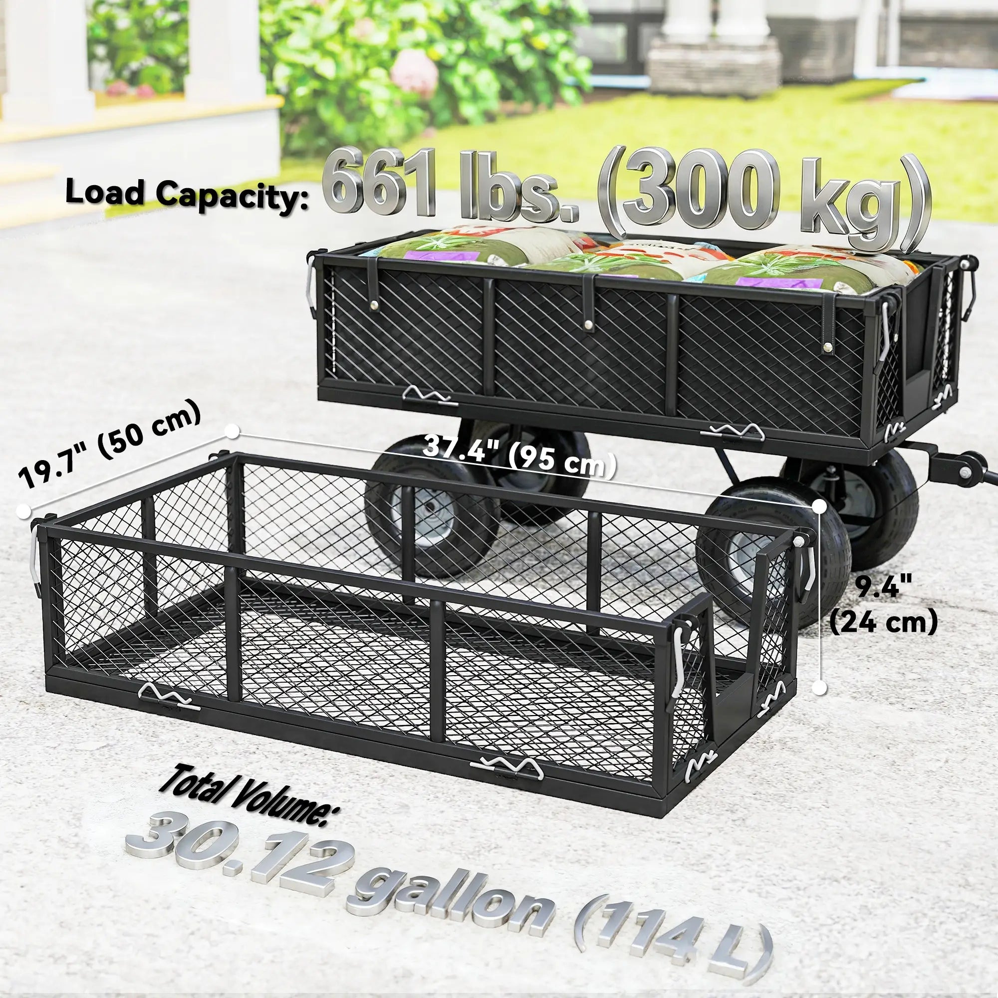 Steel Garden Cart, Utility Wagon, Removable Liner, Quick-Release Sides, 10