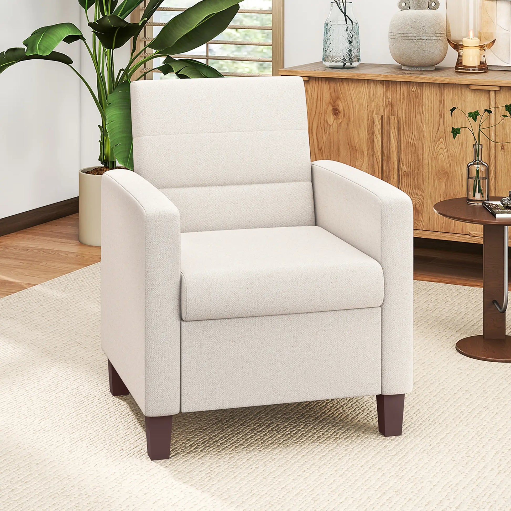 Modern Fabric Accent Chair, Seat Cushion, Non-Slip Pads, Cream White Accent Chairs at Gallery Canada