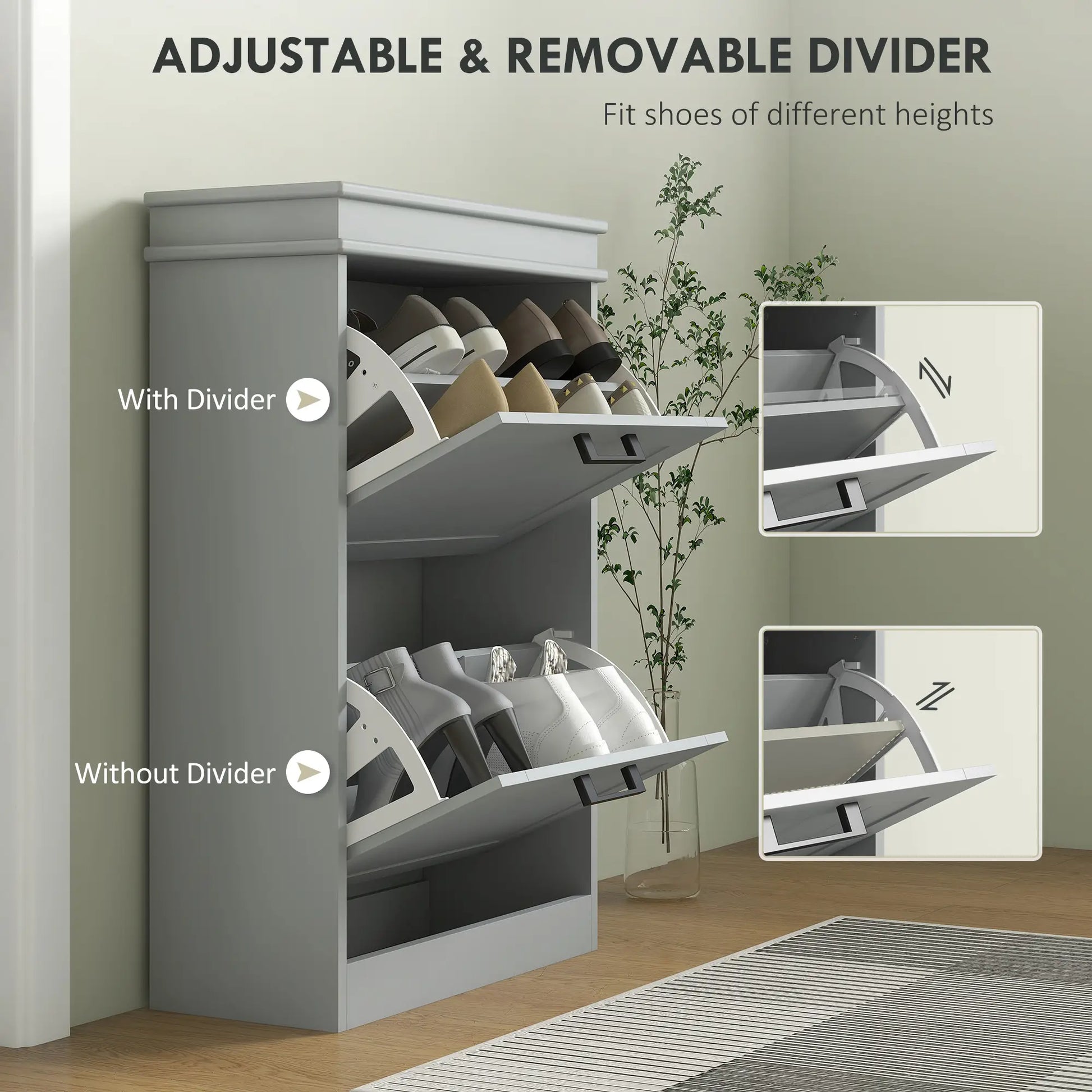 Shoe Storage Cabinet, 2 Flip Drawers, Adjustable Shelves, 10 Pairs, Grey Shoe Storage Cabinets & Racks at Gallery Canada