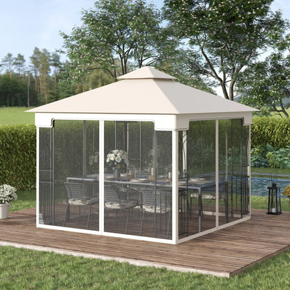 10'x10' Soft-Top Gazebo, Double Tier Roof, Mesh Curtains, Cream Gazebos at Gallery Canada