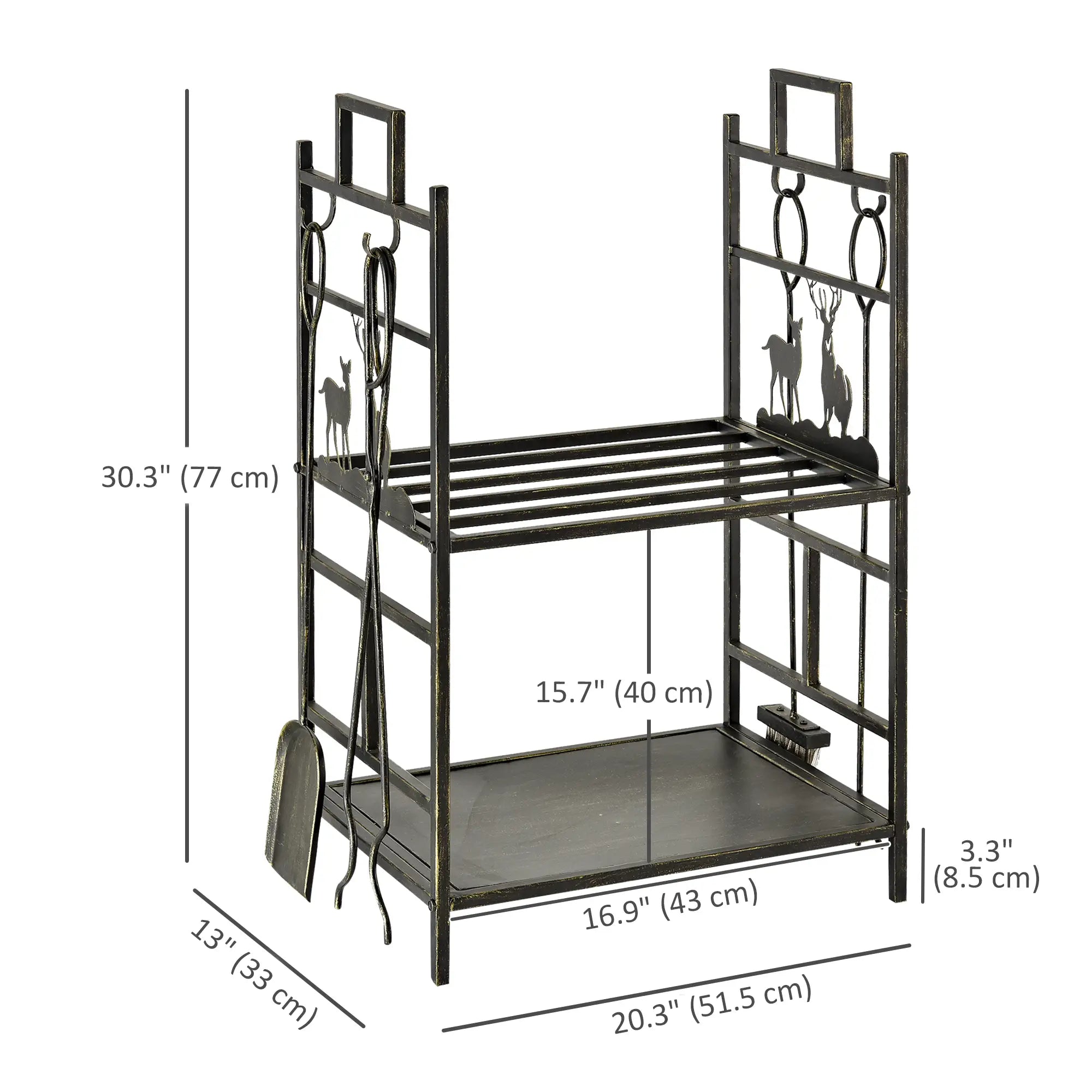 2-Layer Heavy Duty Firewood Rack, 4 Tools, Black and Gold Firewood Racks at Gallery Canada