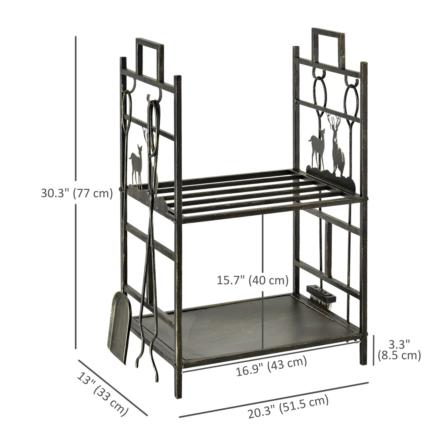 2-Layer Heavy Duty Firewood Rack, 4 Tools, Black and Gold Firewood Racks at Gallery Canada