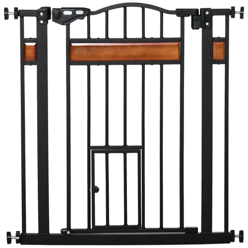29.1''-31.5'' Wide Dog Gate with Cat Door, Auto Close, Double Lock, Black