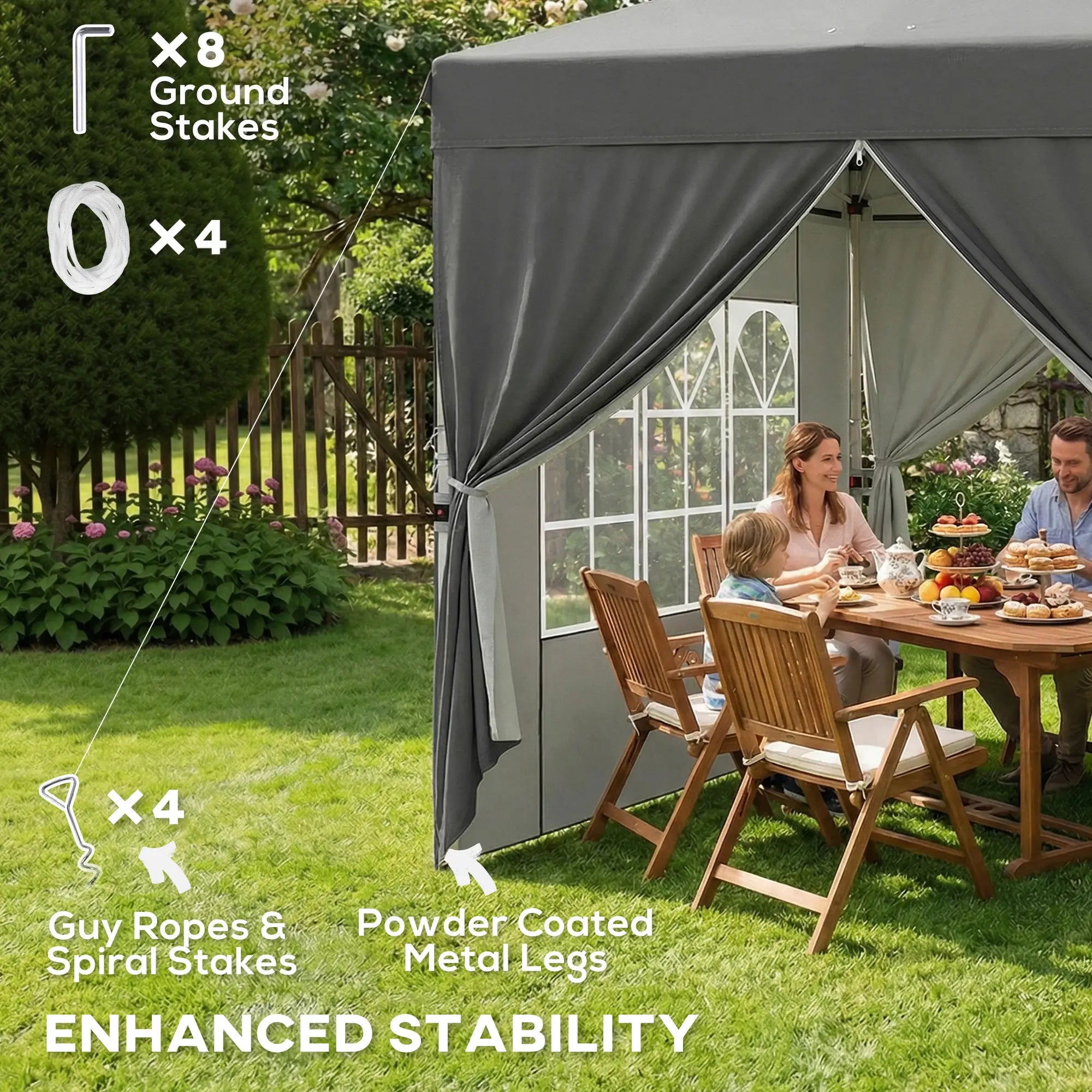 8.2 x 8.2 ft Pop Up Canopy Tent, 4 Sidewalls, UPF 50+, Sandbags, Dark Grey Pop Up Canopies at Gallery Canada