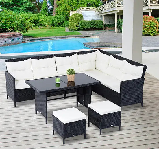 6pcs Outdoor Rattan Sofa Set, Garden Wicker Sectional, White Patio Furniture Sets at Gallery Canada