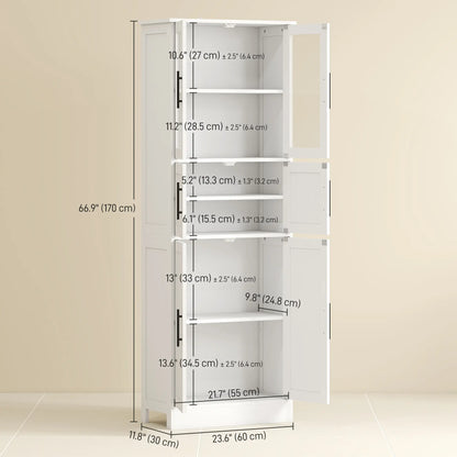 67" Tall Bathroom Storage Cabinet, Glass Doors, Adjustable Shelves, White Bathroom Cabinets at Gallery Canada