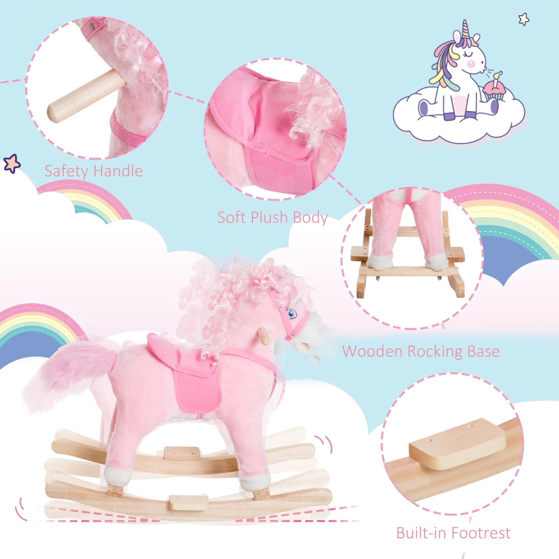 Kids Plush Rocking Horse, Ride On Toy with Sounds, Pink Rocking Horses at Gallery Canada