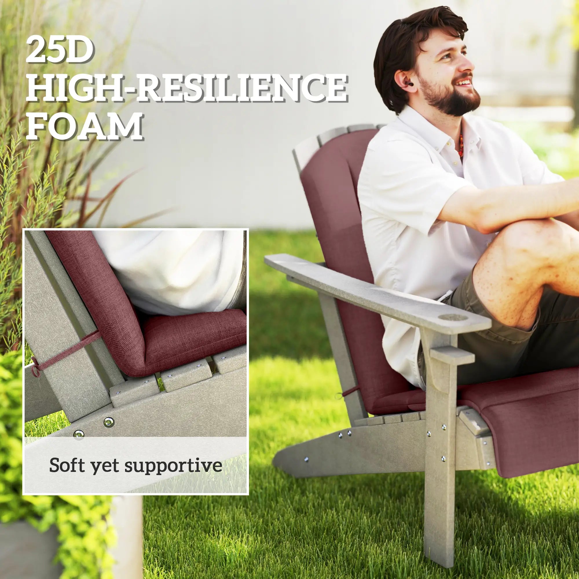 Set of 2 Patio Chair Cushions, High Back Adirondack, High-Density Foam, Wine Red Patio Chair Cushions at Gallery Canada