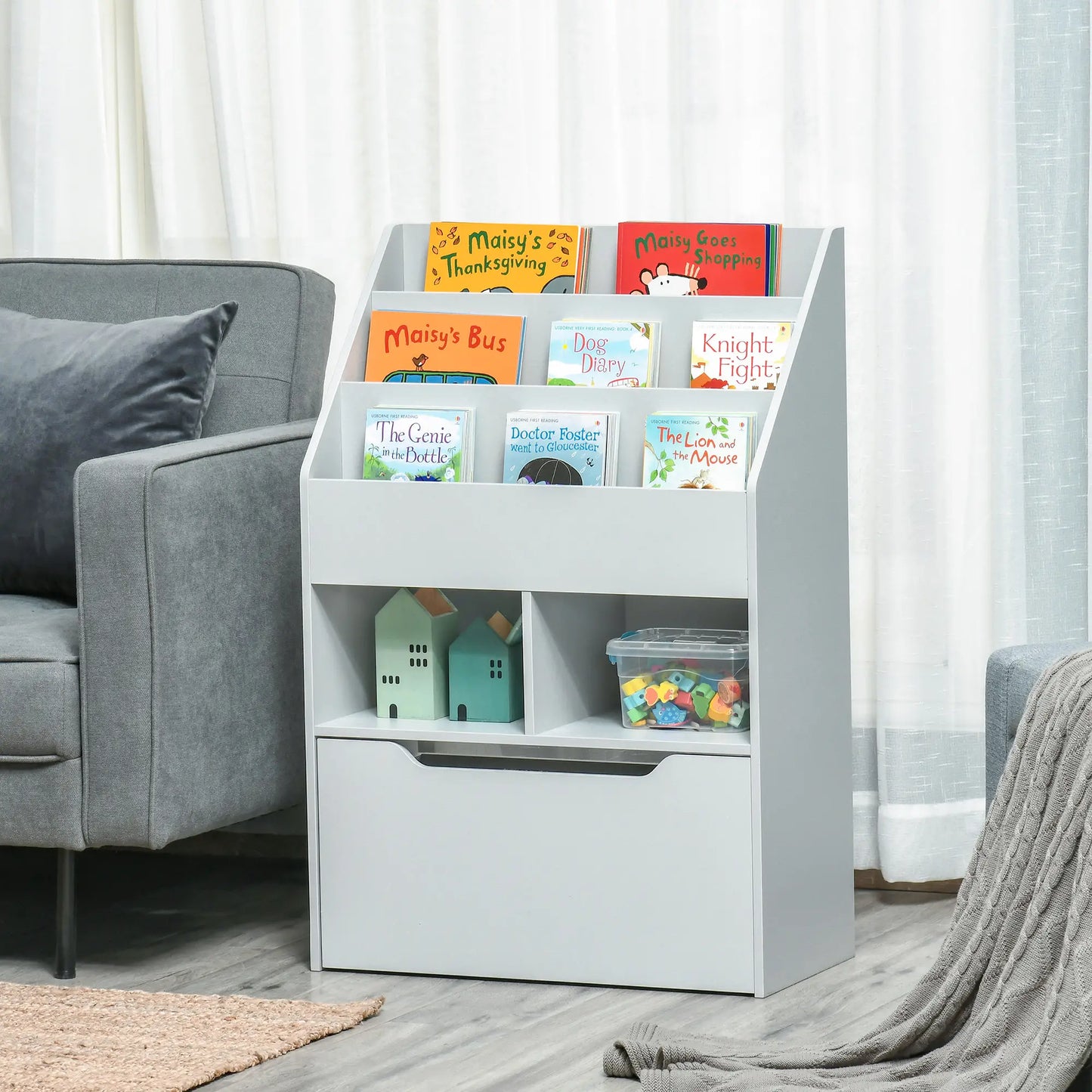 Kids Bookcase, Multi-Shelf Organizer with Drawer, Grey Baby & Kids Storage at Gallery Canada