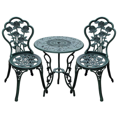3-Piece Patio Bistro Set, Table and Chairs, Antique Green, Green