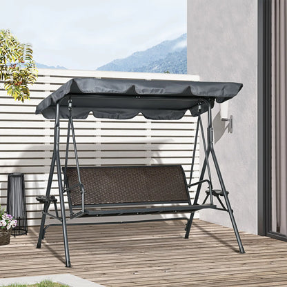 3-Seat Patio Swing Chair, Outdoor Canopy Glider, Rattan Seat, Steel Frame, Dark Grey Porch Swings with Canopy at Gallery Canada