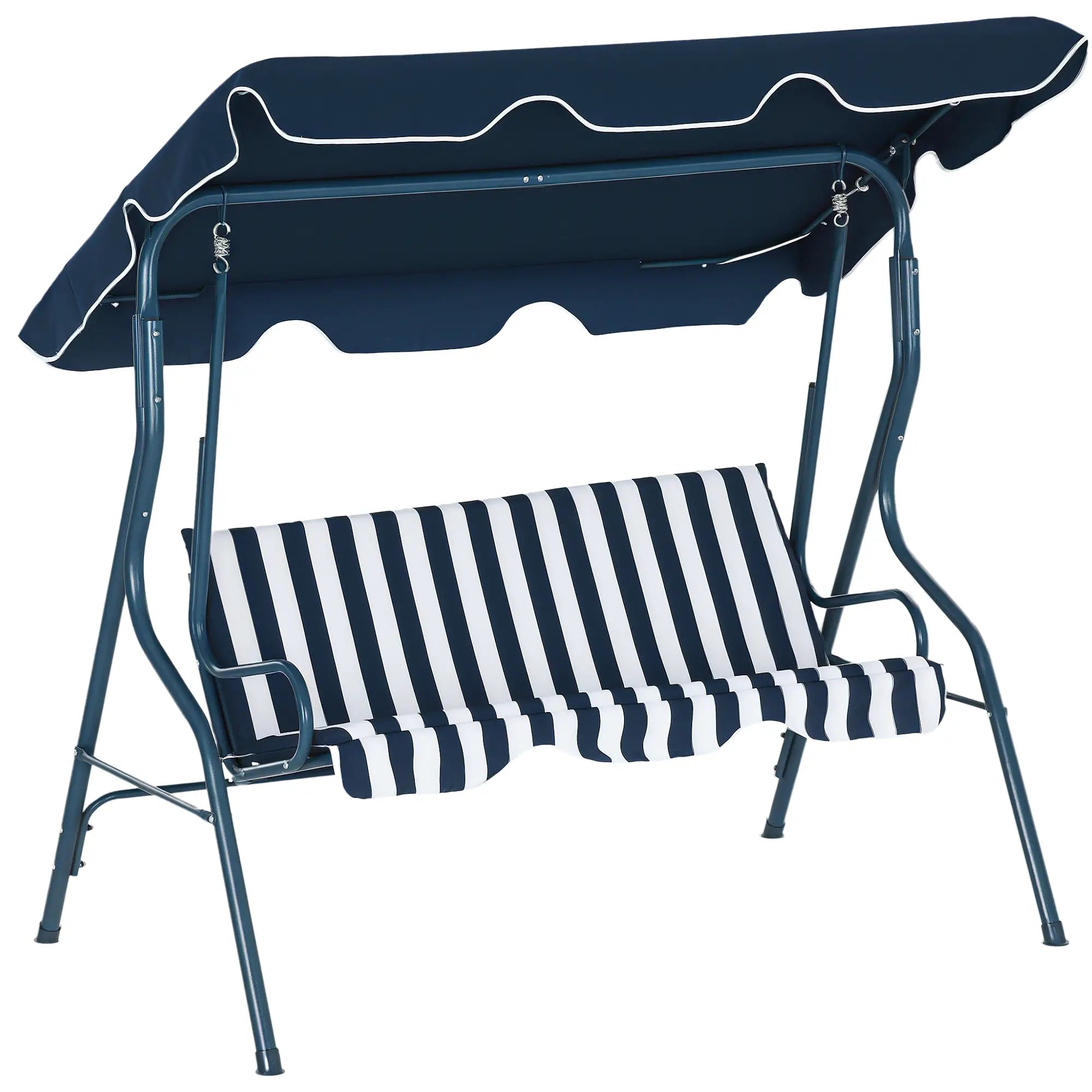 Outdoor Porch Swing, Adjustable Canopy, 3-Seater with Cushion, Blue Patio Swings with Stand at Gallery Canada