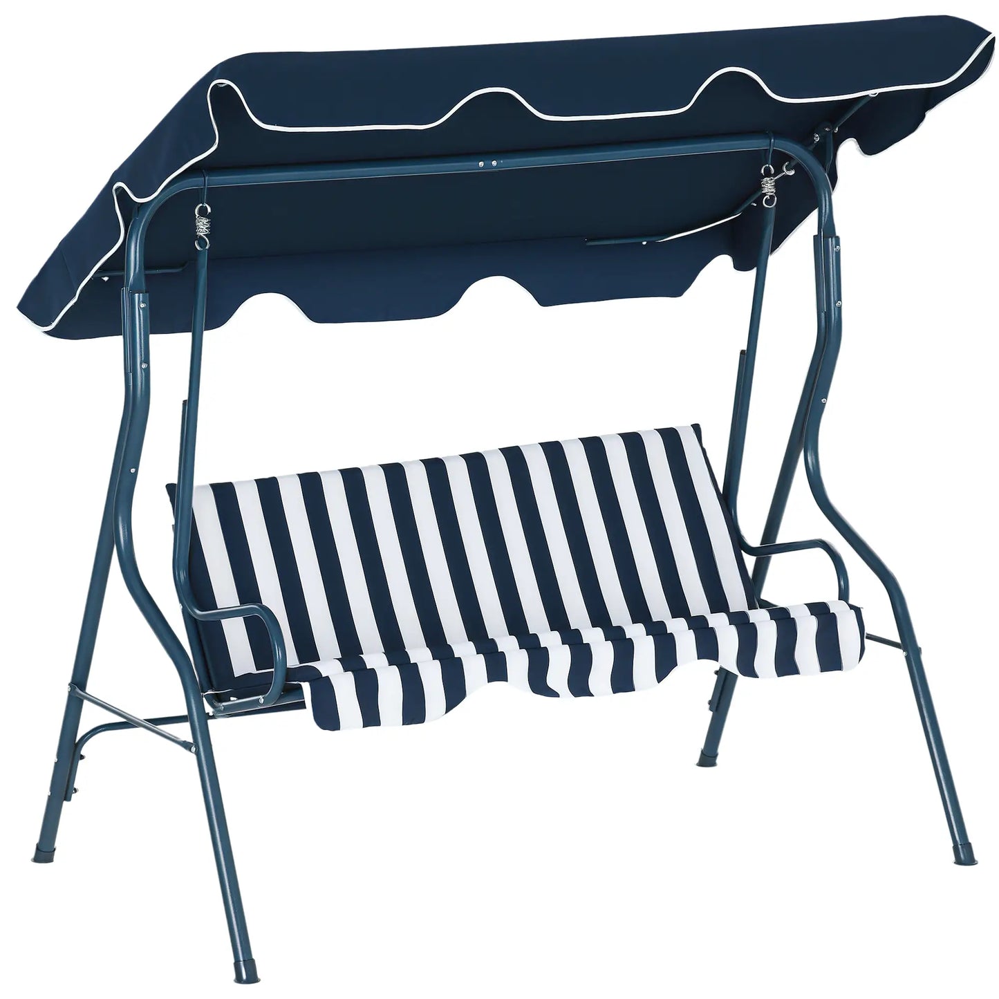 Outdoor Porch Swing, Adjustable Canopy, 3-Seater with Cushion, Blue Patio Swings with Stand at Gallery Canada