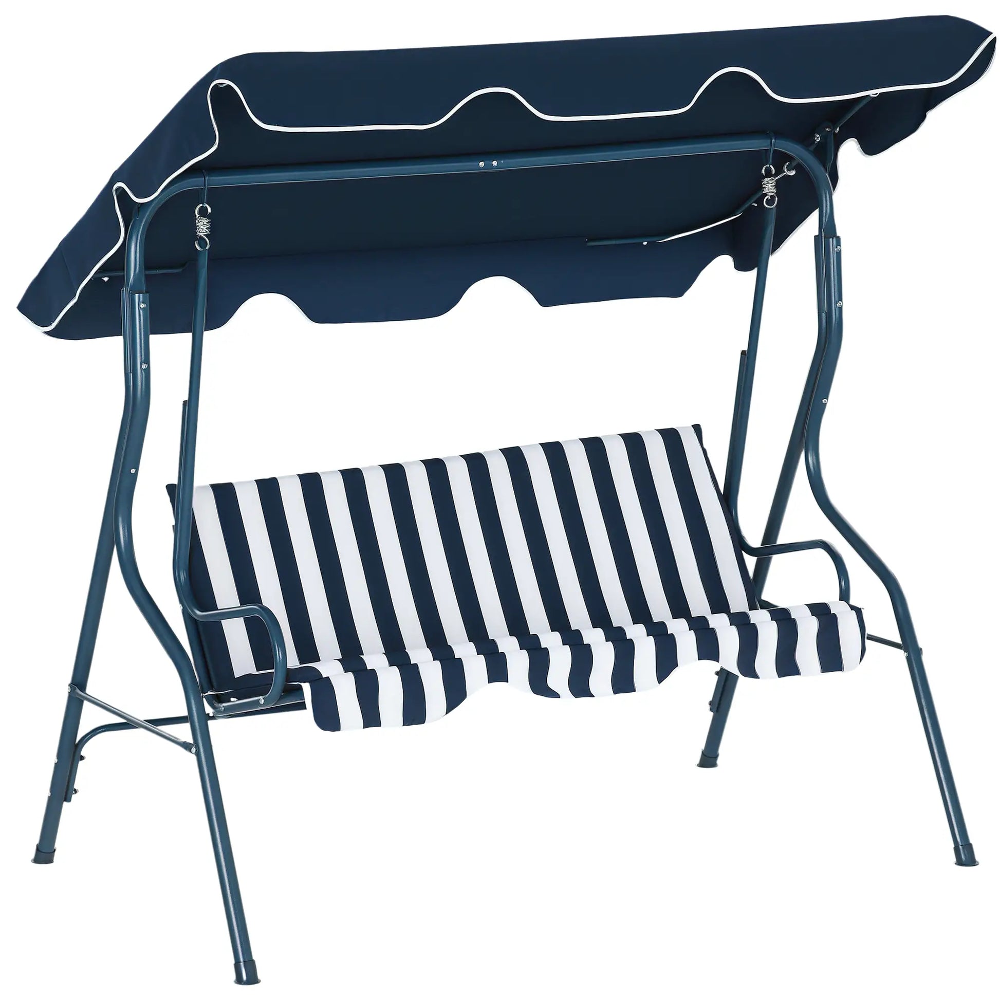 Outdoor Porch Swing, Adjustable Canopy, 3-Seater with Cushion, Blue Patio Swings with Stand at Gallery Canada