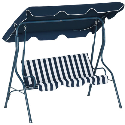 Outdoor Porch Swing, Adjustable Canopy, 3-Seater with Cushion, Blue Patio Swings with Stand at Gallery Canada