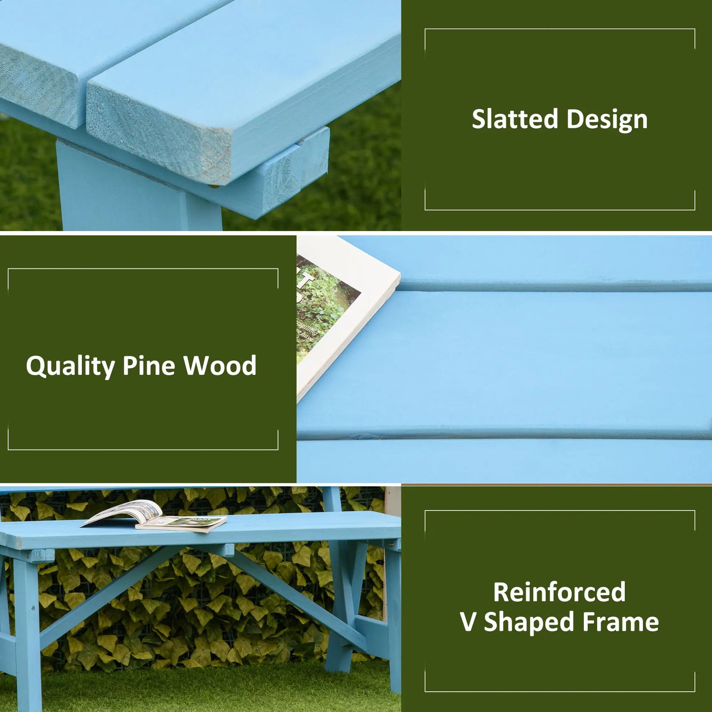 Wooden Garden Bench, 2-Person Patio Loveseat, Outdoor Furniture, Blue Outdoor Benches at Gallery Canada