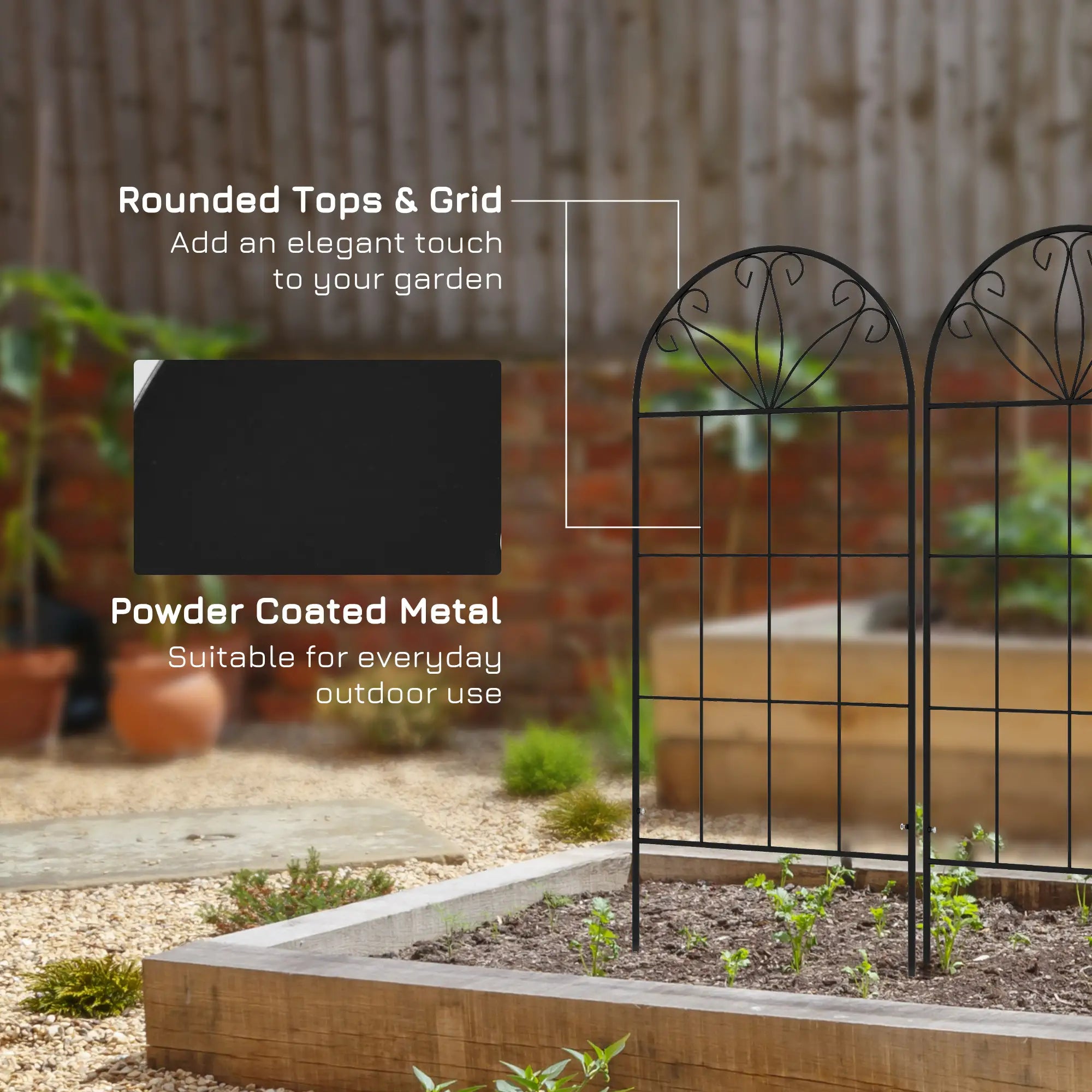 Metal Garden Trellis, Pack of 2, Arched Grid, 20
