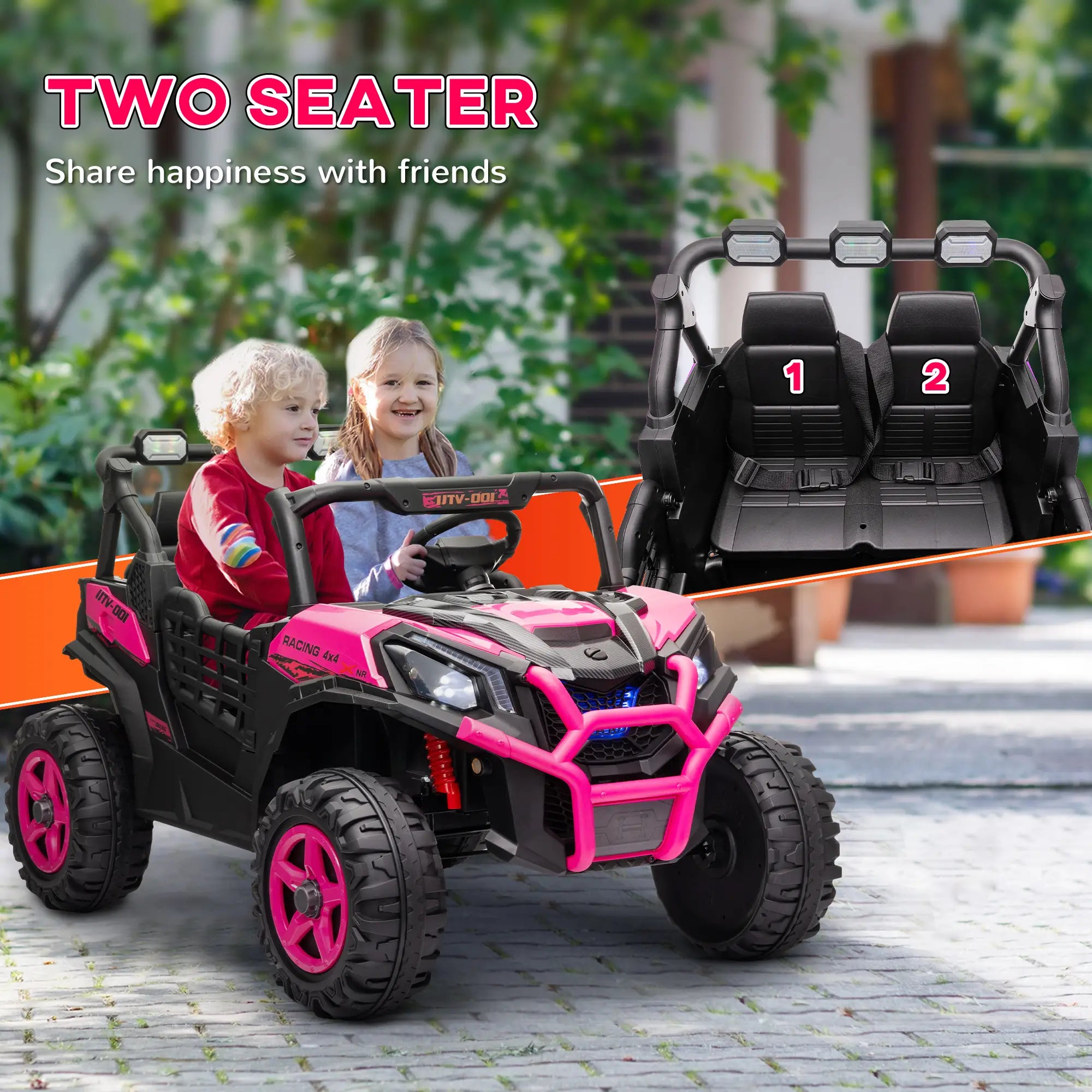 2 Seater 24V Kids Electric Car, Remote Control, 3 Speed, LED Lights, Pink Electric Toy Cars at Gallery Canada