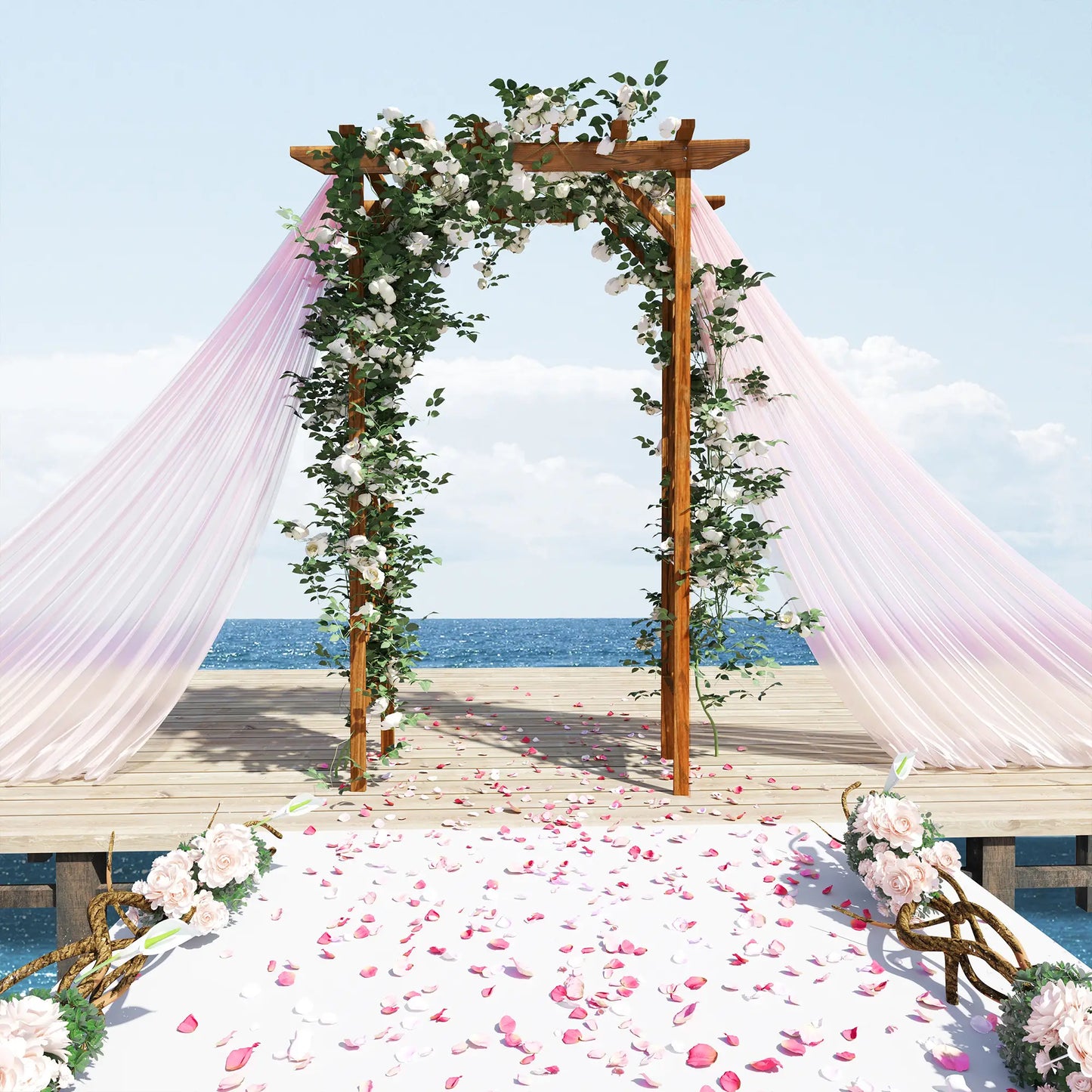 79" Arched Plant Trellis, Pergola Style Roof, Fir Wood Frame Garden Arches at Gallery Canada