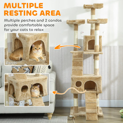 68-Inch Multi-Level Cat Scratching Tree, Light Brown