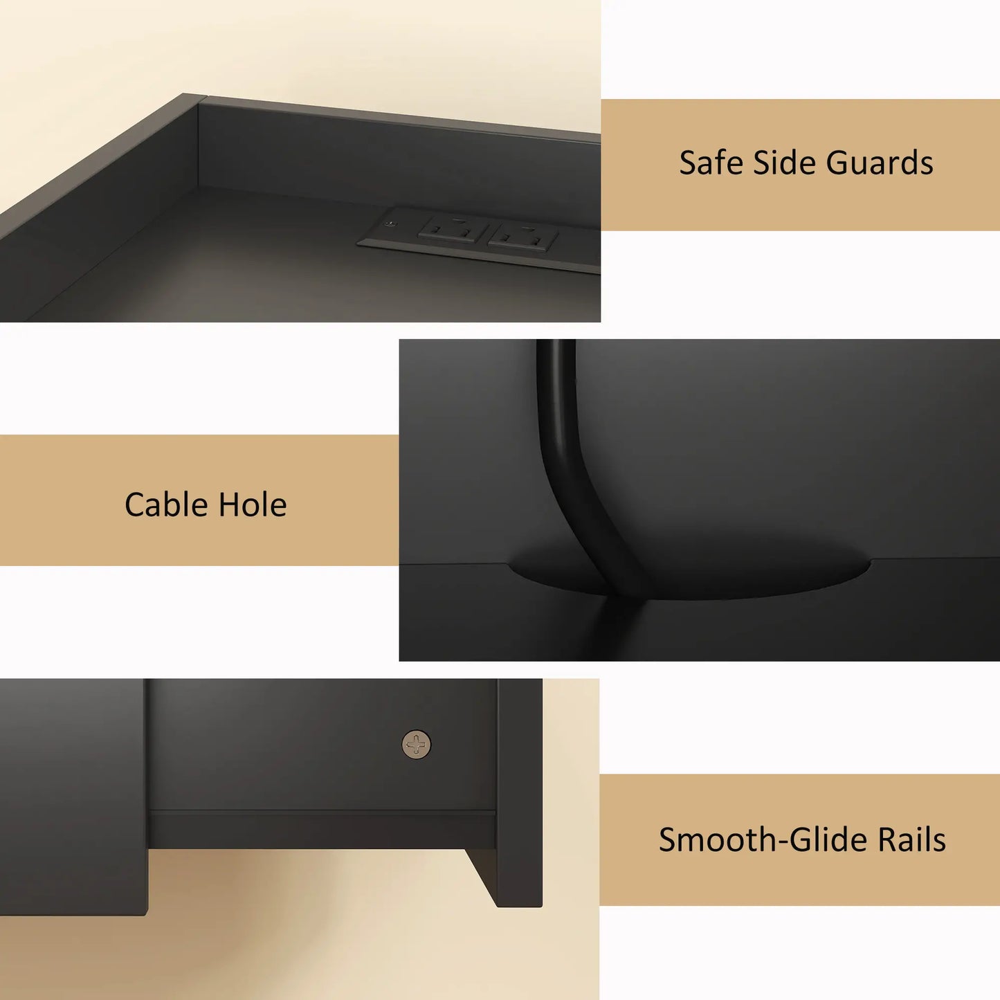 Wall Mounted Bedside Table, Set of 2 with Charging Station, Black Bedside Tables at Gallery Canada