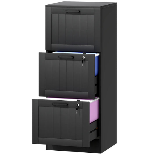 3 Drawer Filing Cabinet with Lock, Adjustable Hanging Bars, Black Office Cabinets & Cupboards Black at Gallery Canada