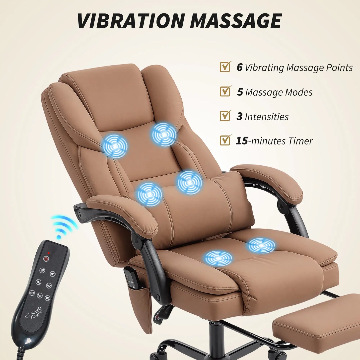Office Chair with Massage, Faux Leather, Lumbar Support, Footrest, Brown Massage Chairs at Gallery Canada