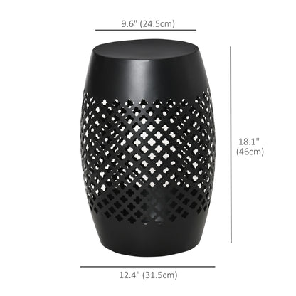 12.5" Steel Round Hollow Drum Side Table, Indoor Outdoor, Black Patio Side Tables at Gallery Canada