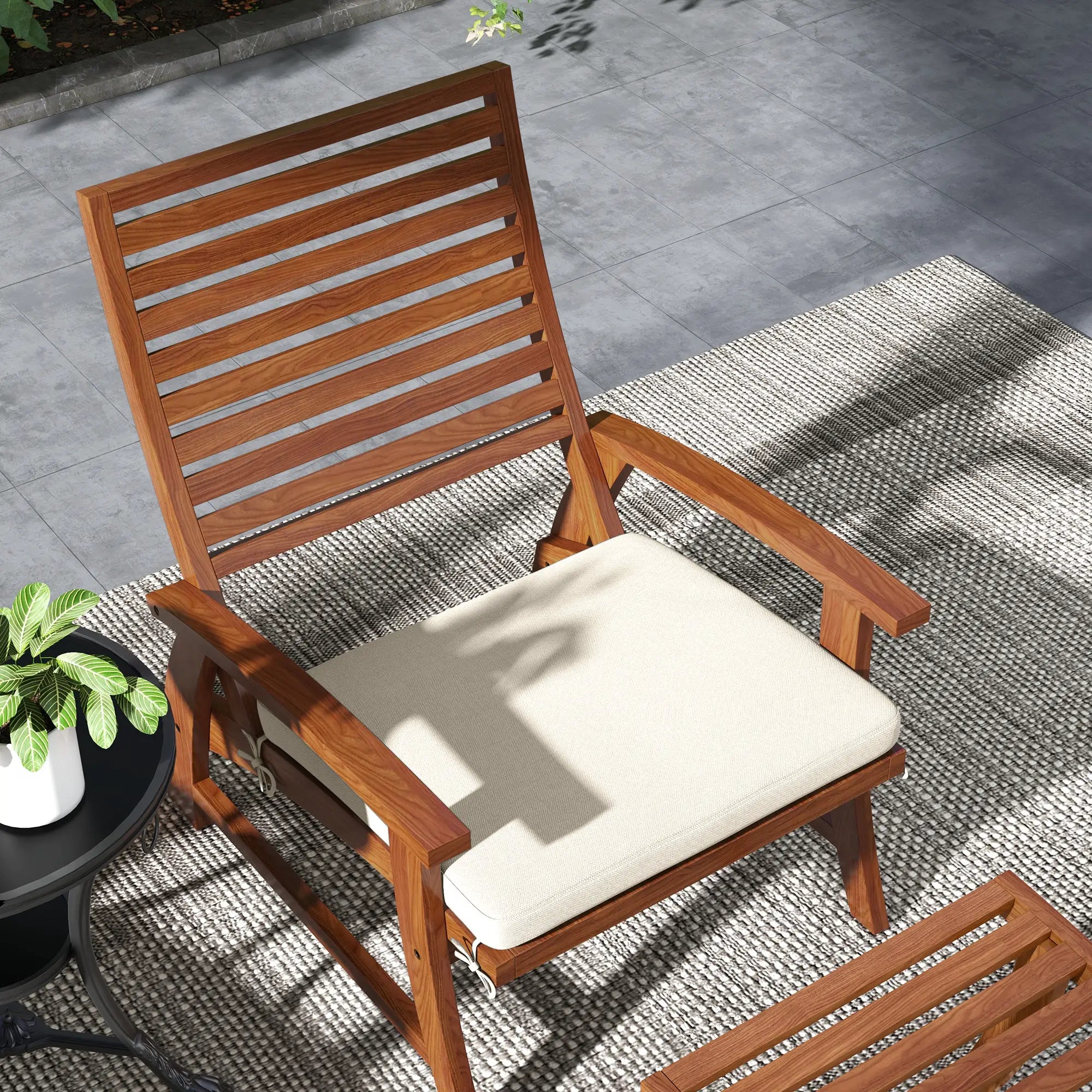 4 Acacia Wood Patio Set, Footstool, Seat Cushions, Cream White Patio Chairs at Gallery Canada