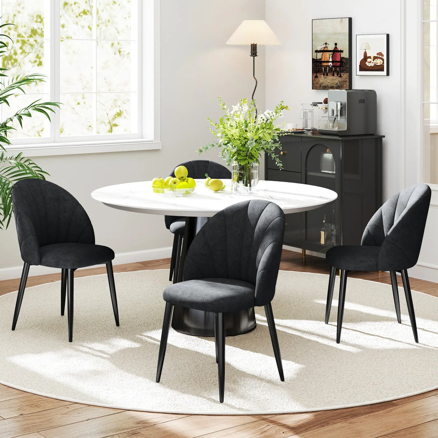 Modern Dining Chairs Set of 4, Upholstered, Metal Legs, Black Dining Chairs at Gallery Canada