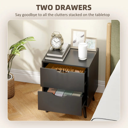 Modern Bedside Table Set Of 2, 2 Drawers, Pine Wood Legs, Black Bedside Tables at Gallery Canada