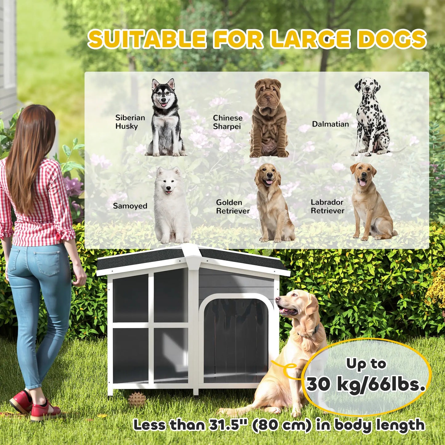 Wooden Dog House, Raised Kennel, Removable Bottom, Asphalt Roof, Dark Grey Houses, Kennels & Pens at Gallery Canada