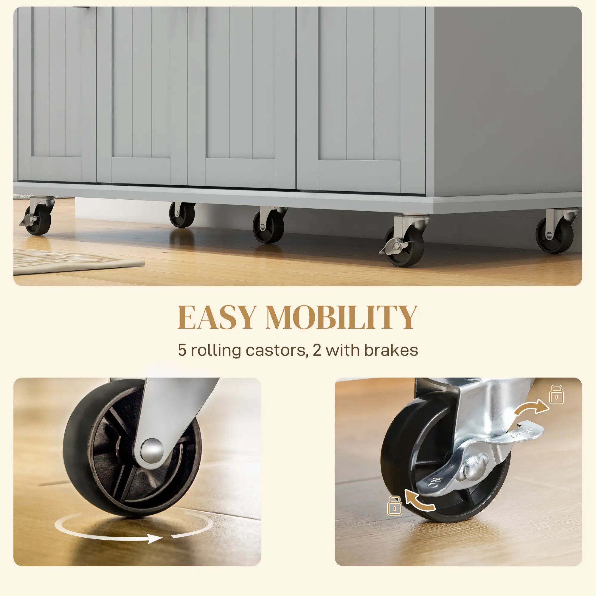 Modern Rolling Kitchen Island Cart, Natural Wood Top, Grey Kitchen Islands & Kitchen Carts at Gallery Canada