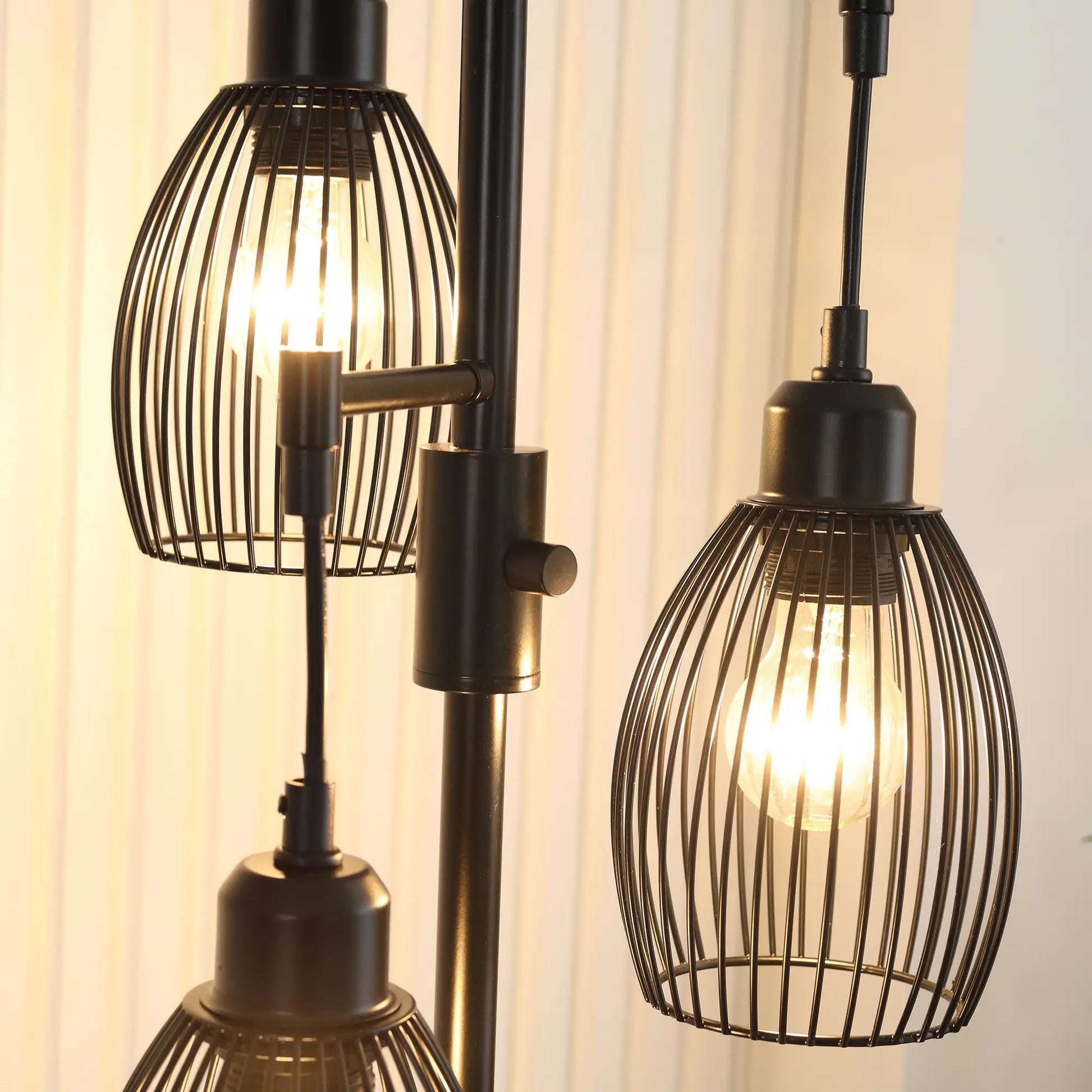 Industrial Floor Lamp, 3 Hanging Wire Lampshades, Dimmable, Black Floor Lamps & Ceiling Fan Lights at Gallery Canada