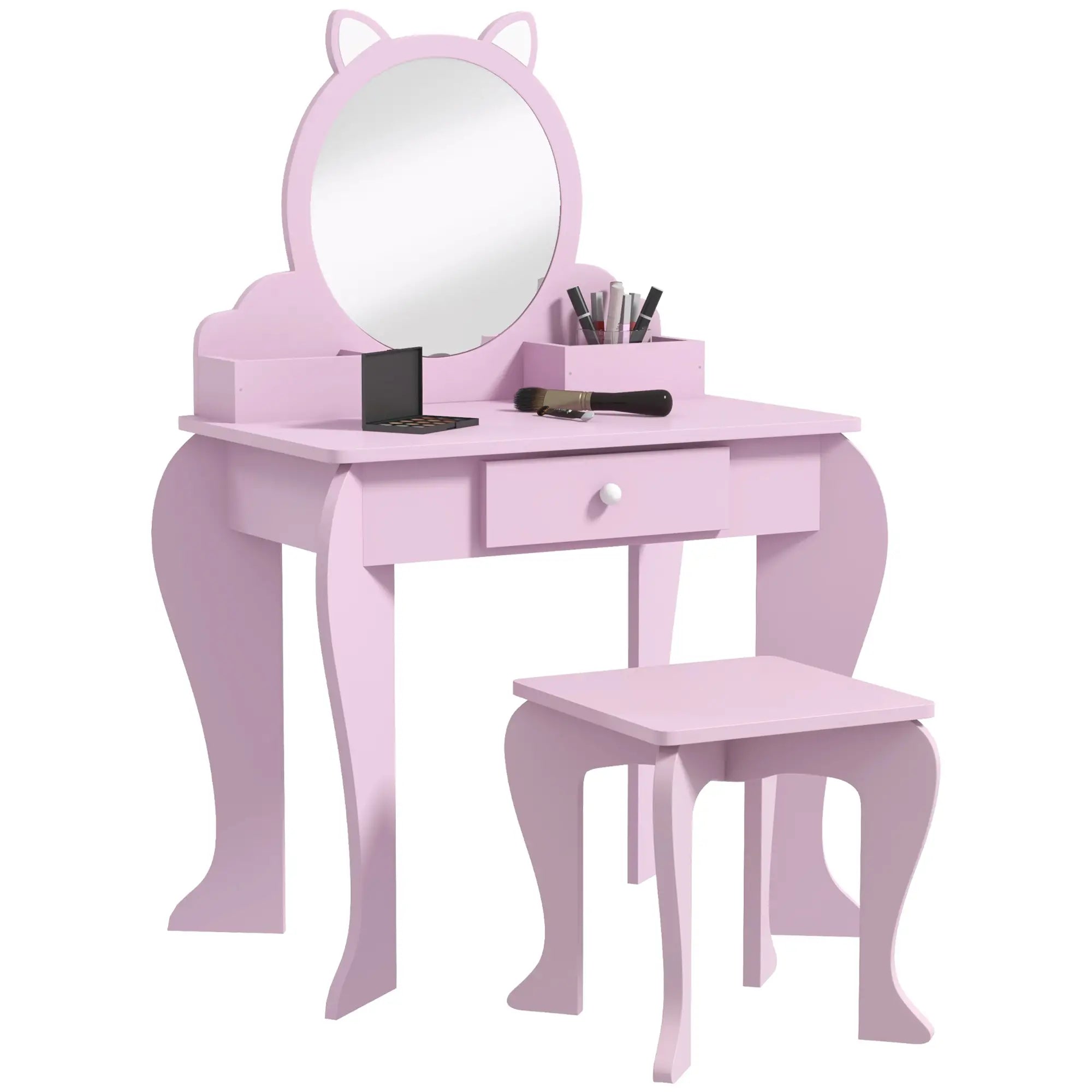 Cat Design Makeup Vanity with Mirror, Stool, Drawer, Pink Toy Vanity at Gallery Canada