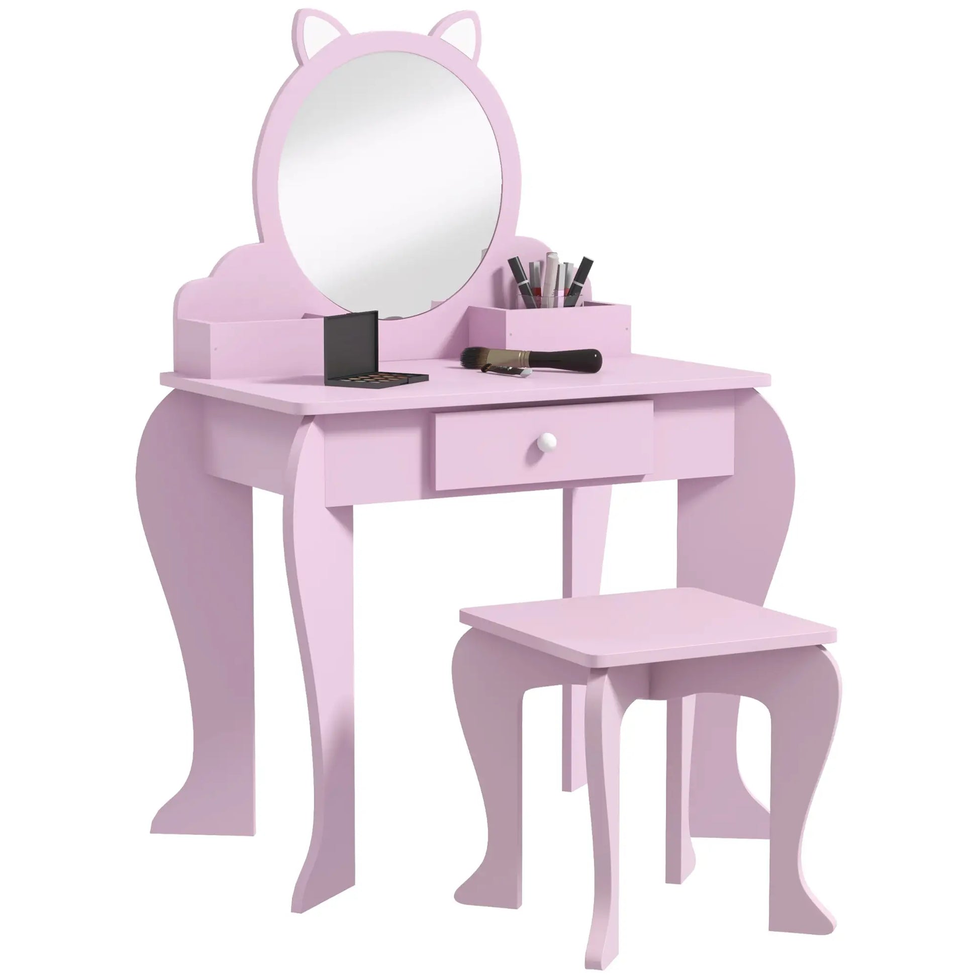 Cat Design Makeup Vanity with Mirror, Stool, Drawer, Pink Toy Vanity at Gallery Canada