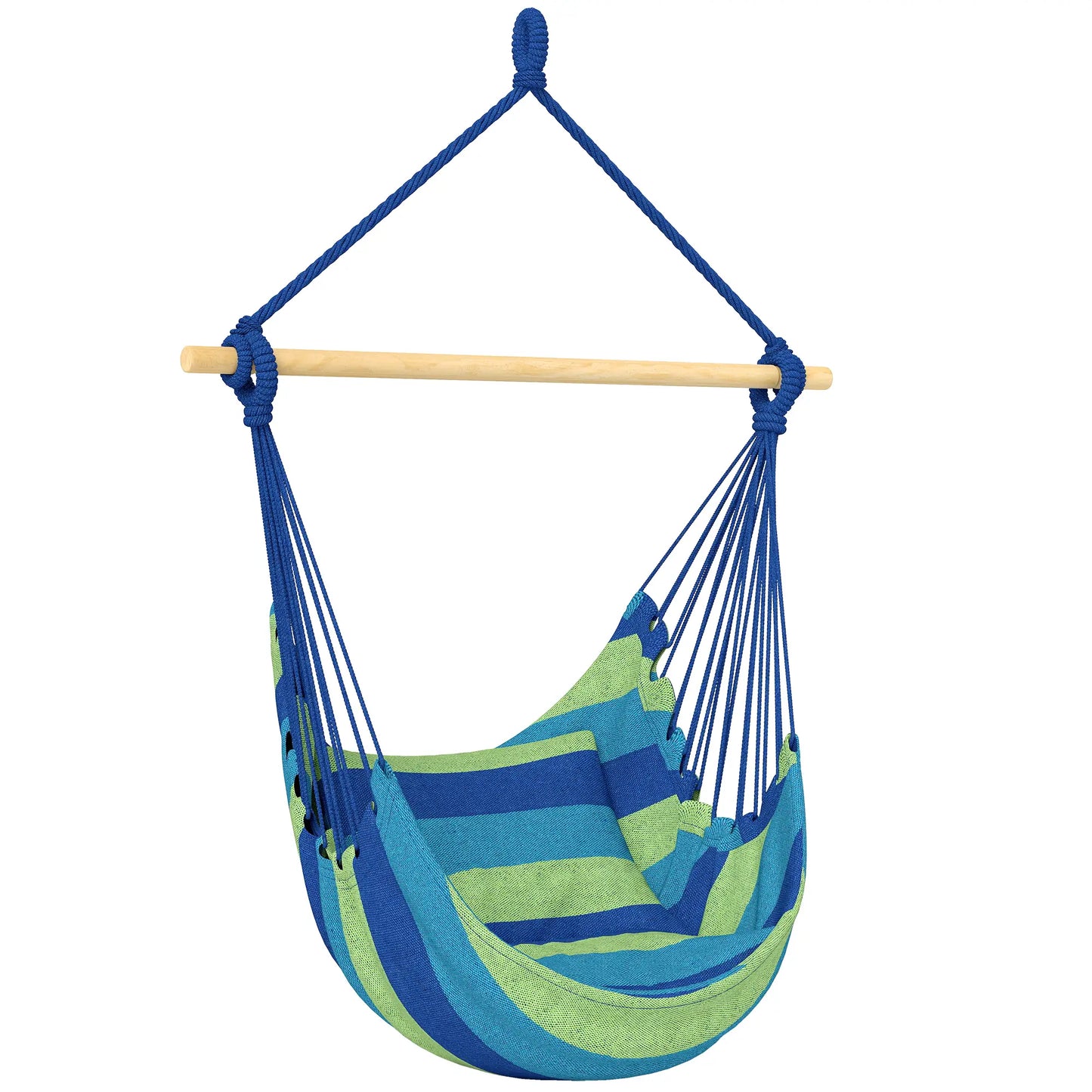 Hanging Macrame Chair, Two Soft Seat Cushions, Blue Green Hanging Porch Swings at Gallery Canada