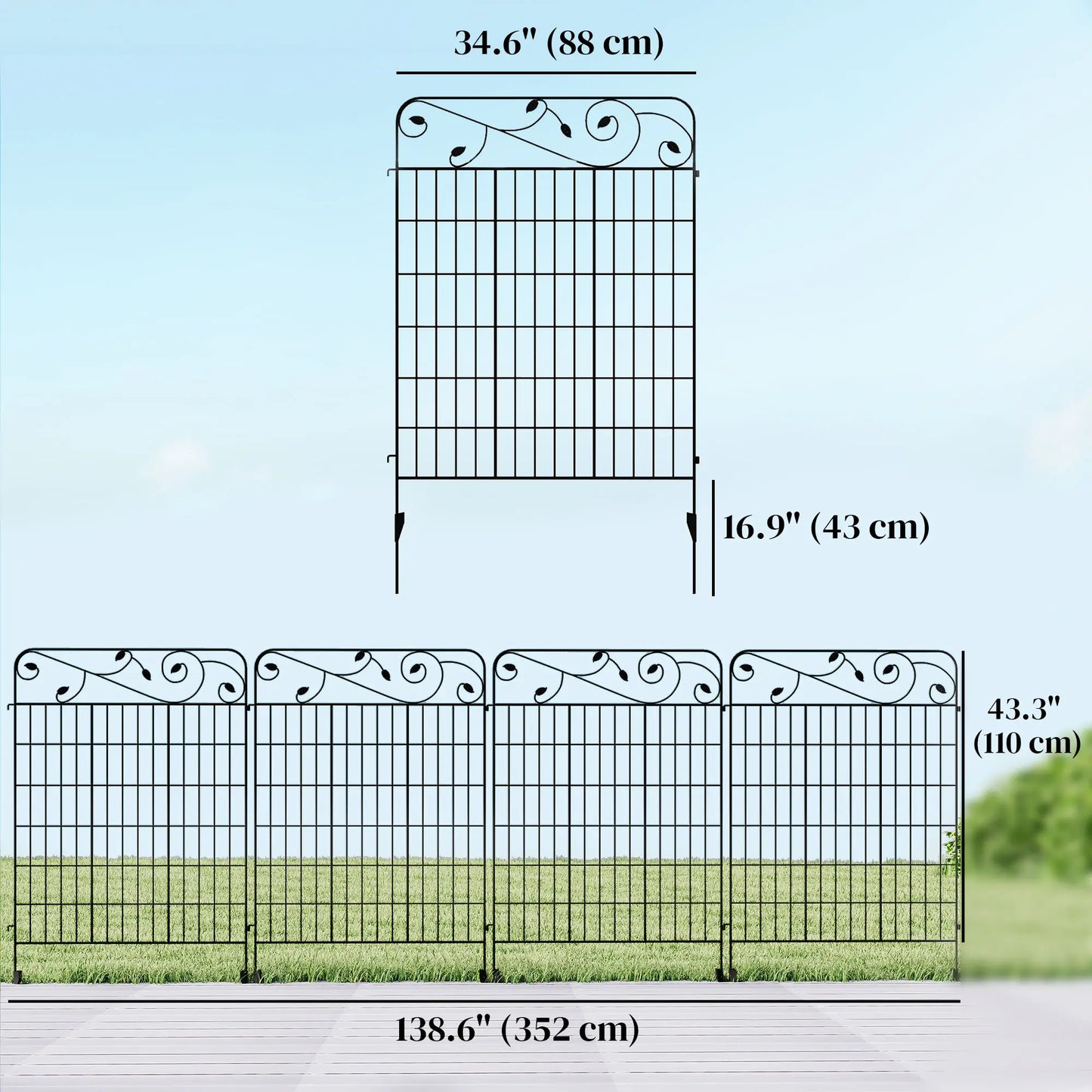 Panneaux de clôture de jardin en métal extérieur, barrière pour animaux, pack de 4, vignes carrées