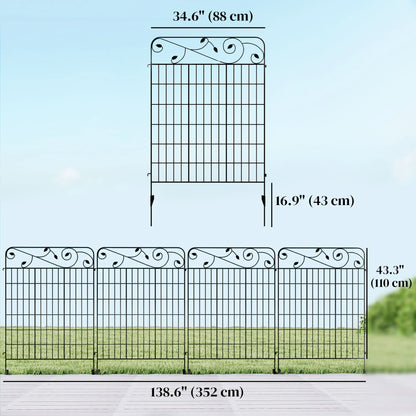 Panneaux de clôture de jardin en métal extérieur, barrière pour animaux, pack de 4, vignes carrées