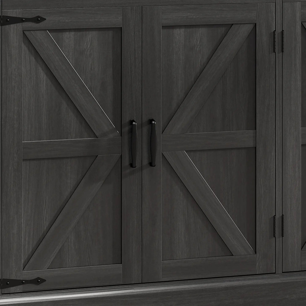 55" Black Buffet Cabinet, Farmhouse Sideboard, 4 Barn Doors, 2 Drawers, Black Storage Cabinets at Gallery Canada