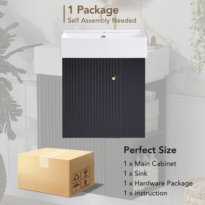 Floating Bathroom Vanity, Ceramic Basin, Right Storage, 21.5" L x 12" W x 26.5" H, Black+White Sink Cabinets at Gallery Canada