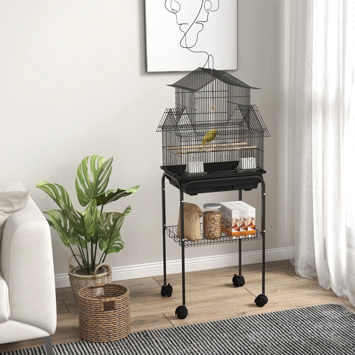 48" Bird Cage with Perch, Swing, Food Container, Slide-out Tray Bird Cages at Gallery Canada