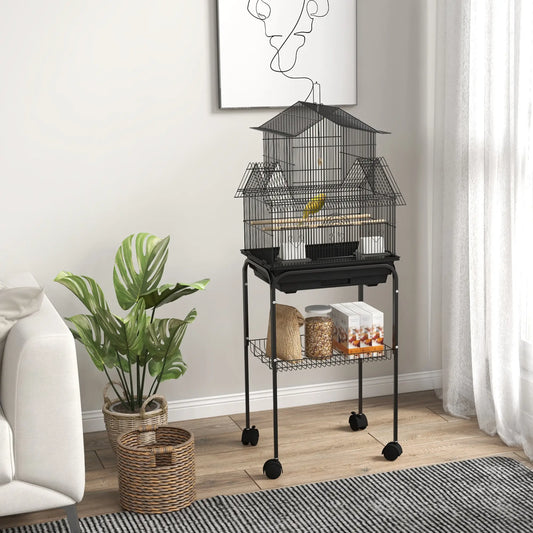 48" Bird Cage with Perch, Swing, Food Container, Slide-out Tray Bird Cages Black at Gallery Canada