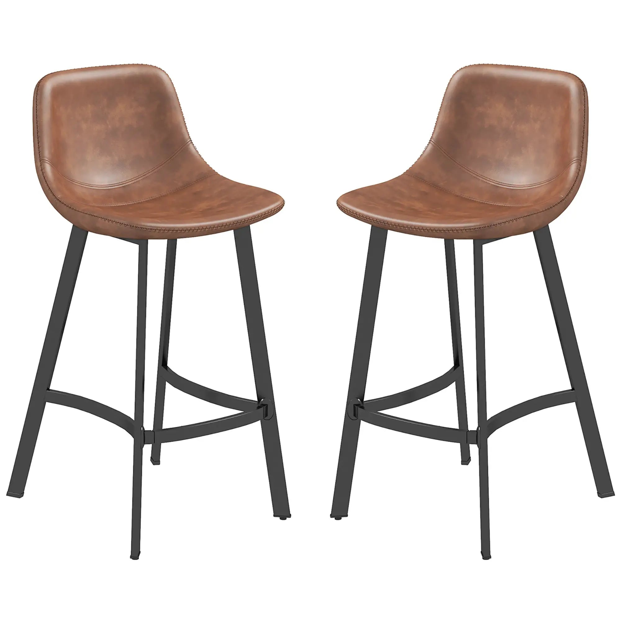 Counter Height Stools Set of 2, Upholstered Kitchen Stool with Back, Steel Legs Bar Stools Brown at Gallery Canada