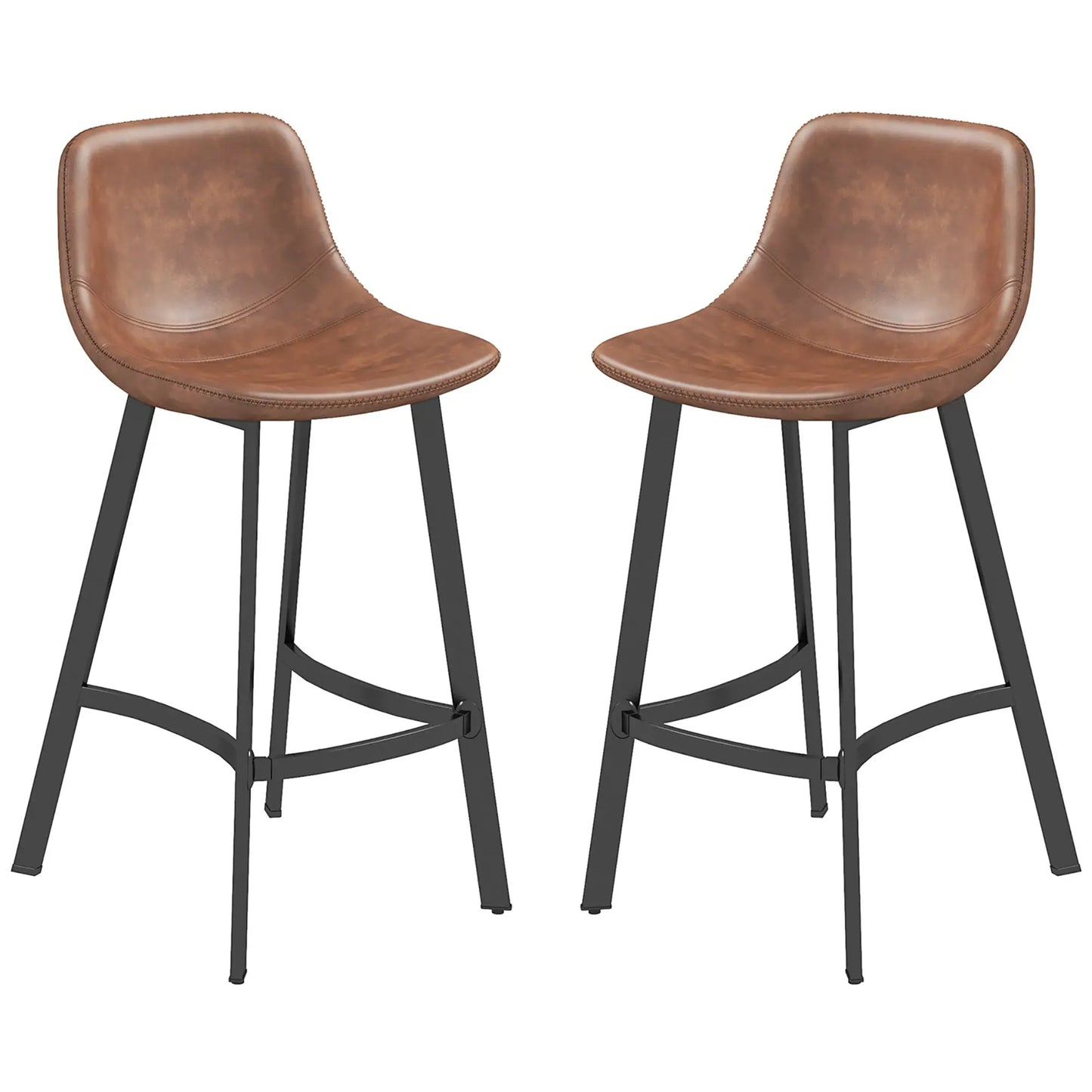 Counter Height Stools Set of 2, Upholstered Kitchen Stool with Back, Steel Legs Bar Stools Brown at Gallery Canada