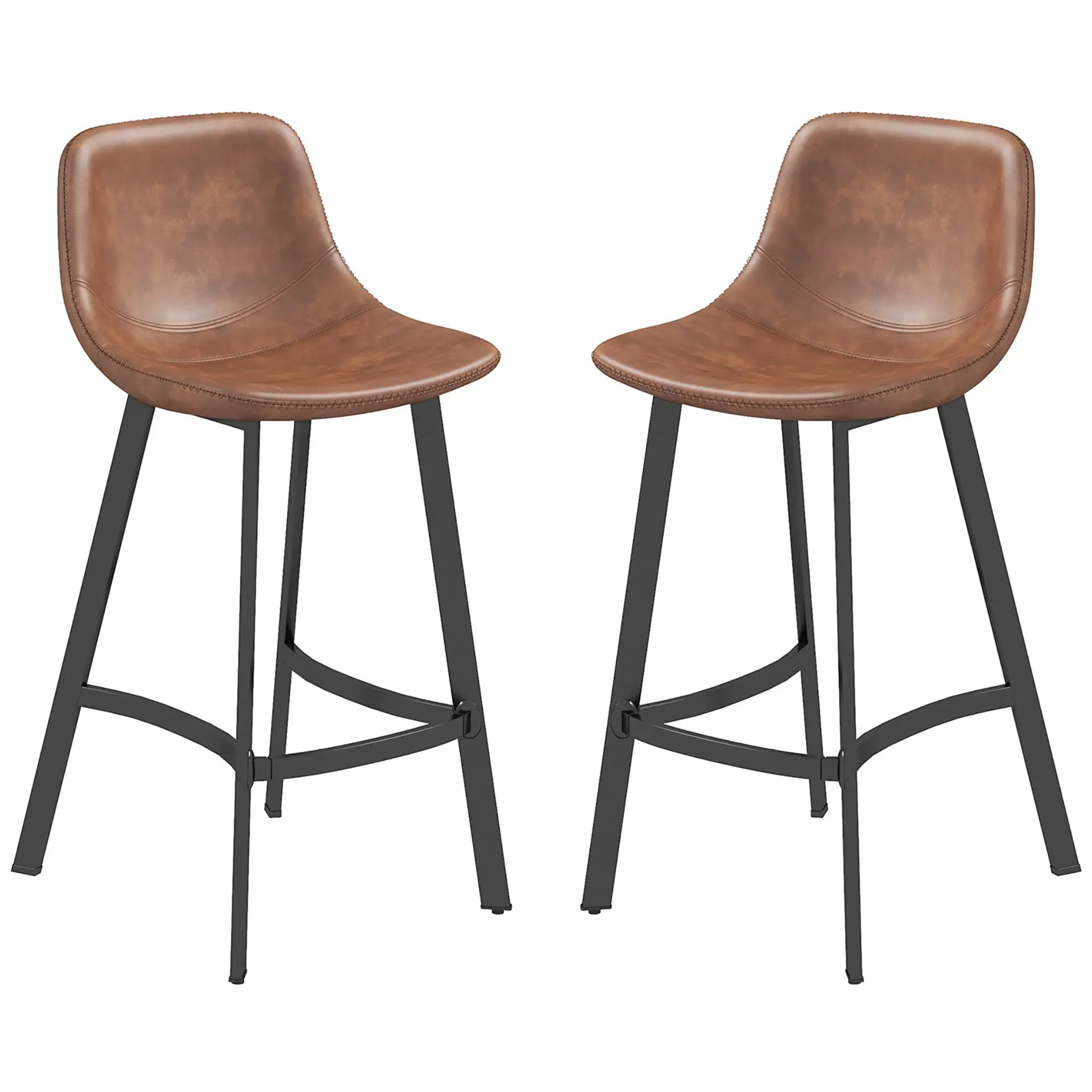 Counter Height Stools Set of 2, Upholstered Kitchen Stool with Back, Steel Legs Bar Stools Brown at Gallery Canada