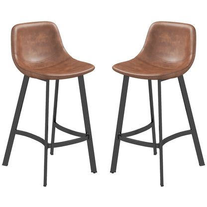 Counter Height Stools Set of 2, Upholstered Kitchen Stool with Back, Steel Legs Bar Stools Brown at Gallery Canada